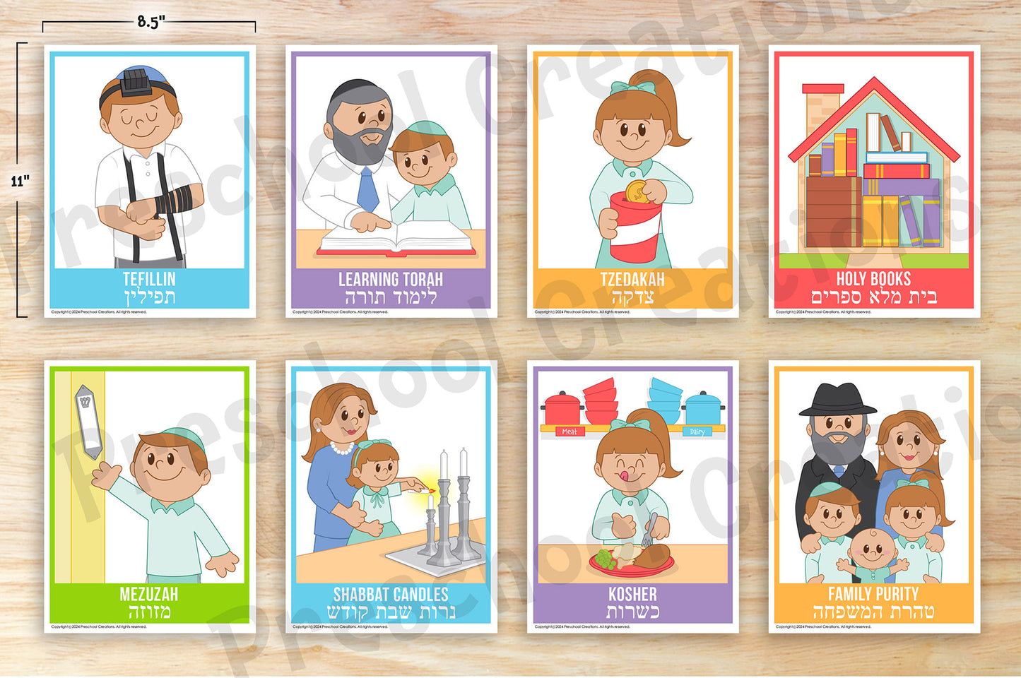 10 Beautiful full color posters depicting the 10 Mivtzoim / 10 Mitzvah campaigns initiated by the Lubavitcher Rebbe. Bring the spirit of the Rebbe's 10 mitzvah campaigns into your classroom and home with our bright and vibrant posters. These eye-catching posters serve as a daily reminder to fulfill these important mitzvot and spread awareness of these mitzvos to bring Moshiach now!