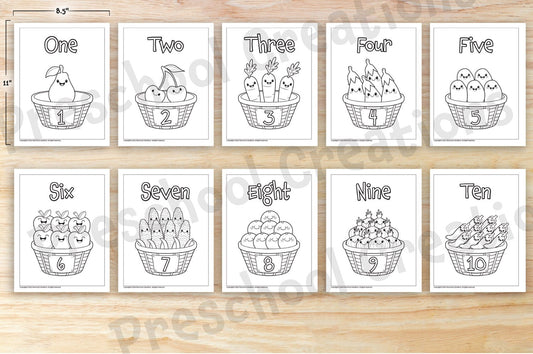 10 black and white coloring pages depicting numbers 1-10 in English.  Help your children learn to count in a fun and engaging way with our Counting 1-10 coloring pages in English!   Make learning to count fun for your kids with this set of 10 coloring pages featuring numbers from 1 to 10 written in English. Let their imaginations take over as they learn a new language while embracing their creativity. Perfect for home or school!