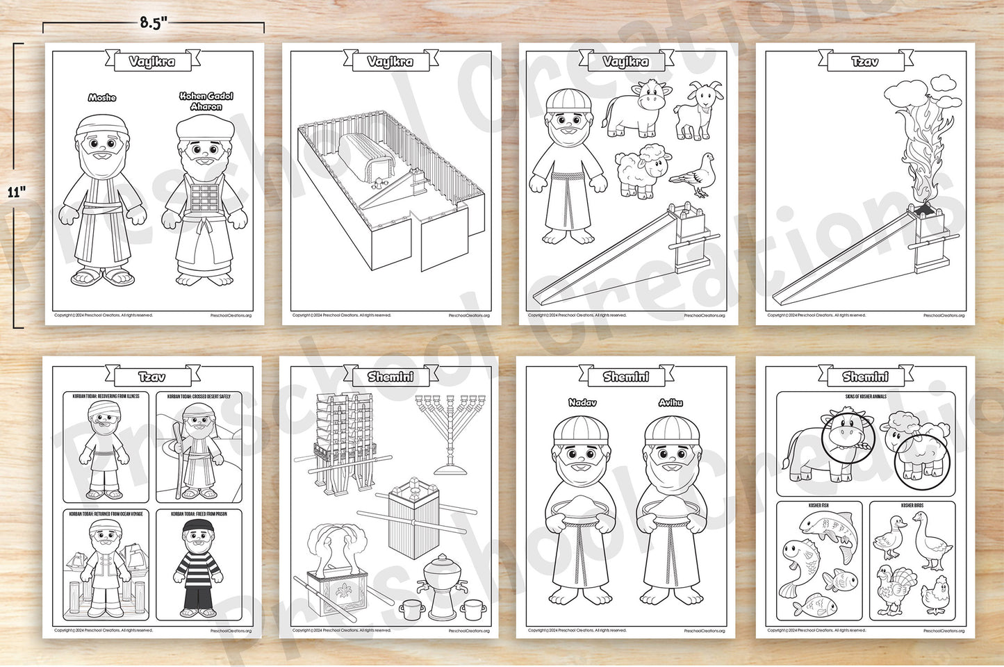 21 Coloring pages for your students to enjoy, depicting scenes and puppets from each parsha in Sefer Vayikra. The korbanot, kosher animals, the mishkan and many mitzvot in this chumash and more. Bring your parsha lessons to life with these Parsha coloring pages featuring the adorable puppets and engaging artwork for your lessons.