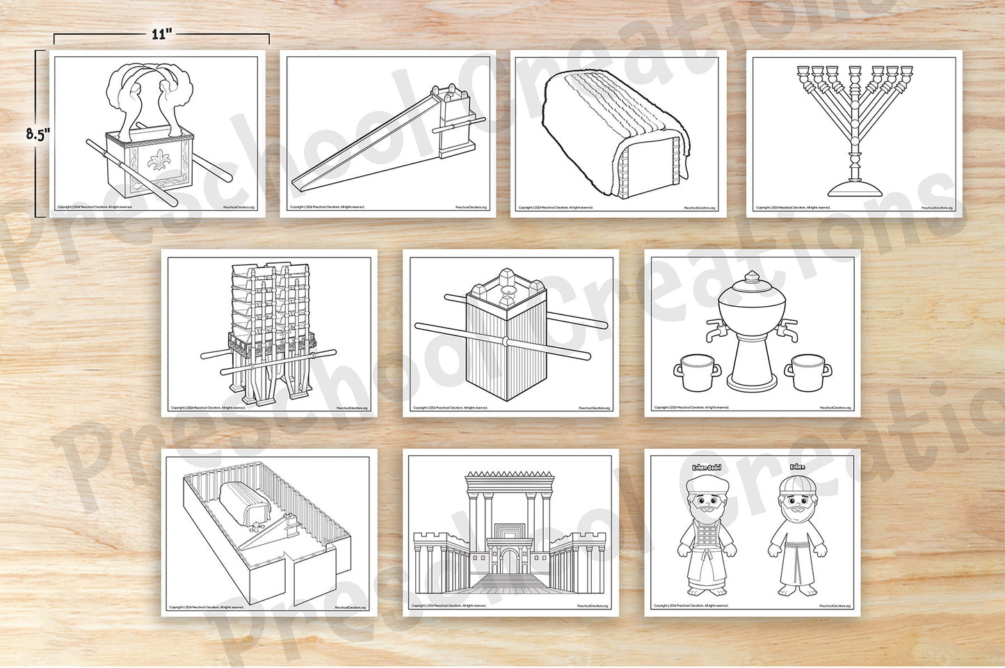 10 Full color pages of puppets and props for the Mishkan and Beis Hamikdash. This set will help you teach Parshas Teruma, Tetzaveh, Vayakhel and Pekudei from Sefer Shemos. You can also use this set to teach about the Beis Hamikdash. It includes the Mishkan and its keilim / vessels. It also includes a kohen and kohen gadol and the Beis Hamikdash.