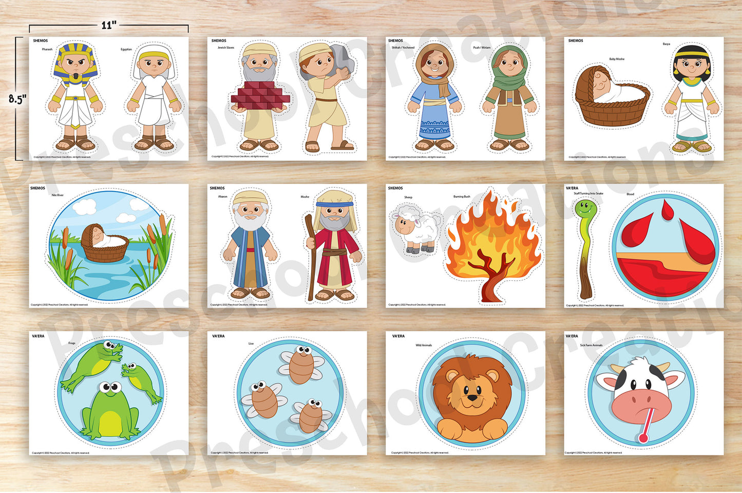46 full color pages of adorable puppets and props for each Parsha in Sefer shemos. Pharaoh enslaving the Jewish people in Egypt, the 10 plagues, the mishkan - tabernacle and story of Passover. You'll bring the Parshah to life and increase student engagement in your preschool classroom with these whimsical resources.