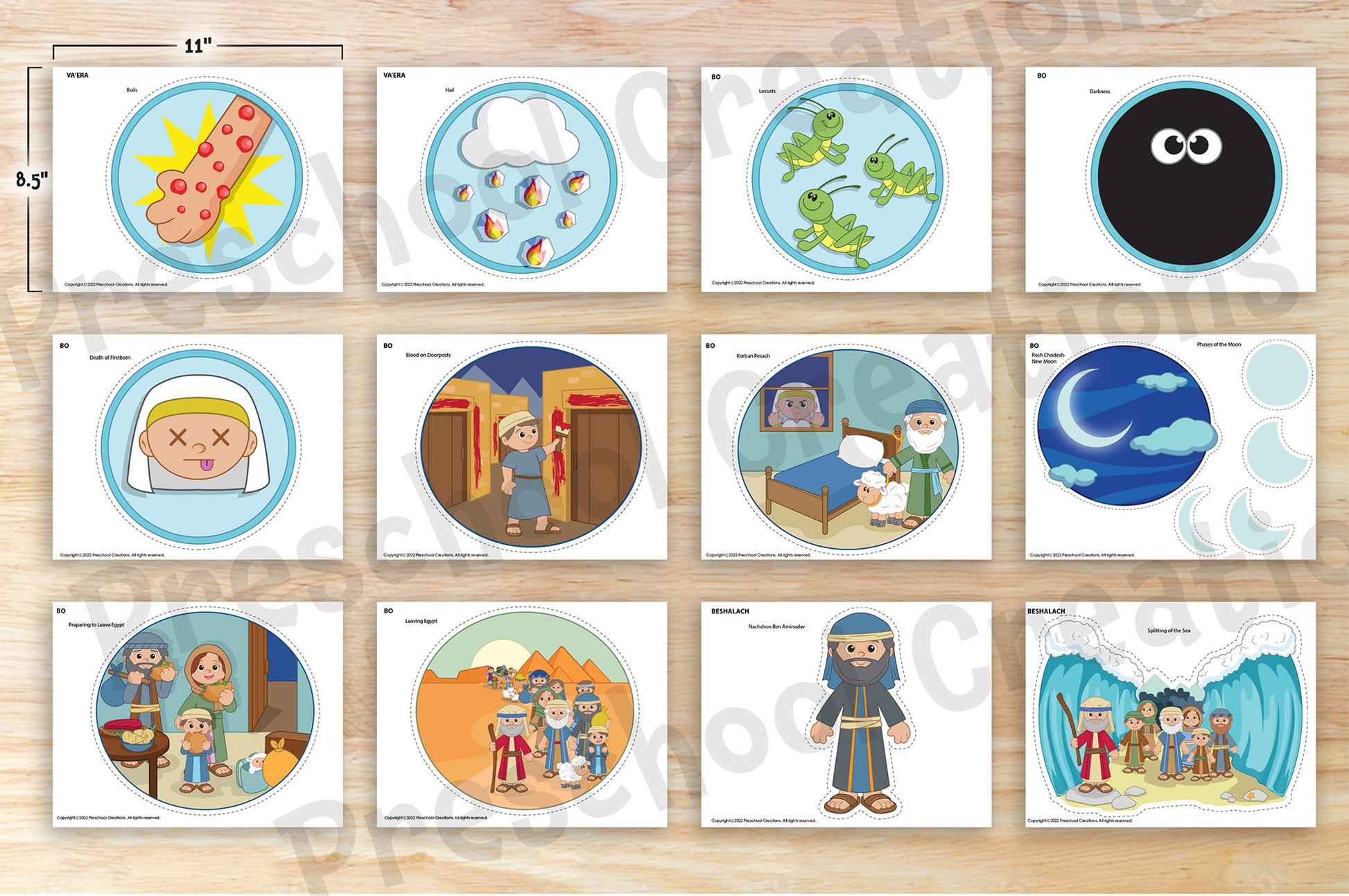 46 full color pages of adorable puppets and props for each Parsha in Sefer shemos. Pharaoh enslaving the Jewish people in Egypt, the 10 plagues, the mishkan - tabernacle and story of Passover. You'll bring the Parshah to life and increase student engagement in your preschool classroom with these whimsical resources.