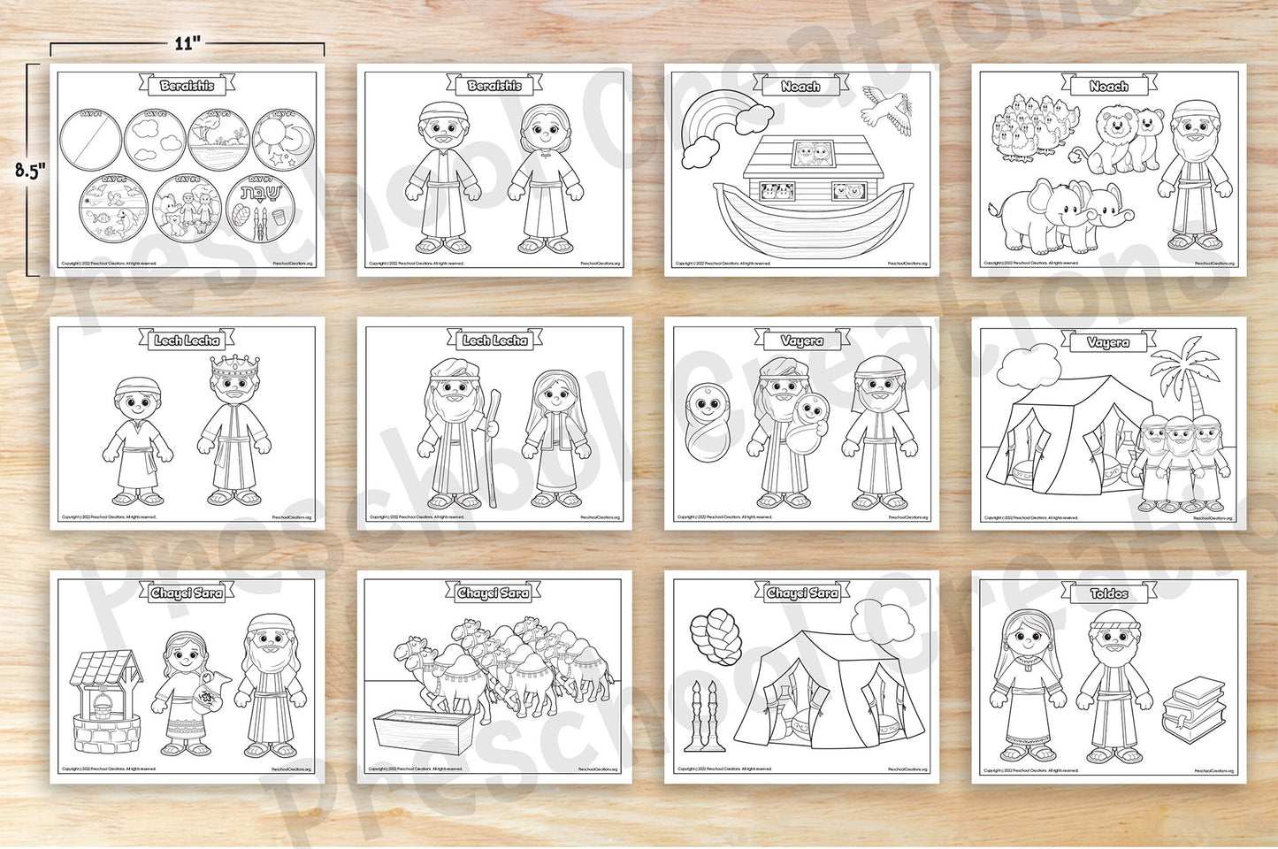 Adorable, whimsical Parsha coloring sheets and coloring pages! Amazing resources to serve as teaching aids to enhance teaching parshah (weekly Torah portion), Book of Genesis, Sefer Beraishis, Bereishis, 6 days of creation, Noah's ark curriculums in your preschool classroom