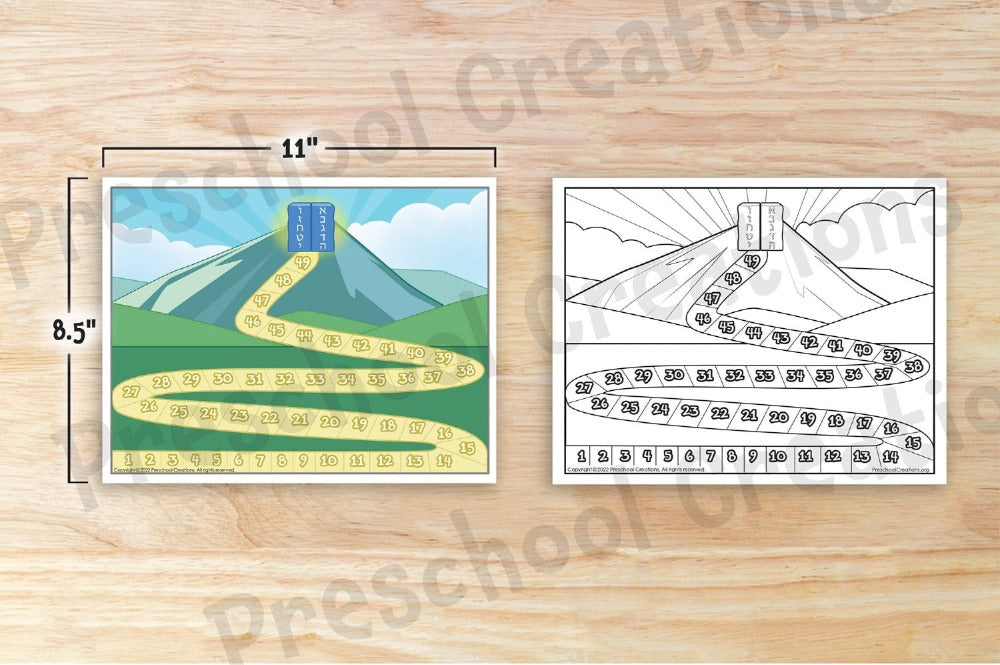 A beautiful Omer counting chart for your to count the Omer daily until Shavuot. A full color and a black and white version of the sefiras ha'omer counting chart. You can send home the black and white version for the kids to color and keep track at home. You can use the color version in your classroom to count the omer as a class.