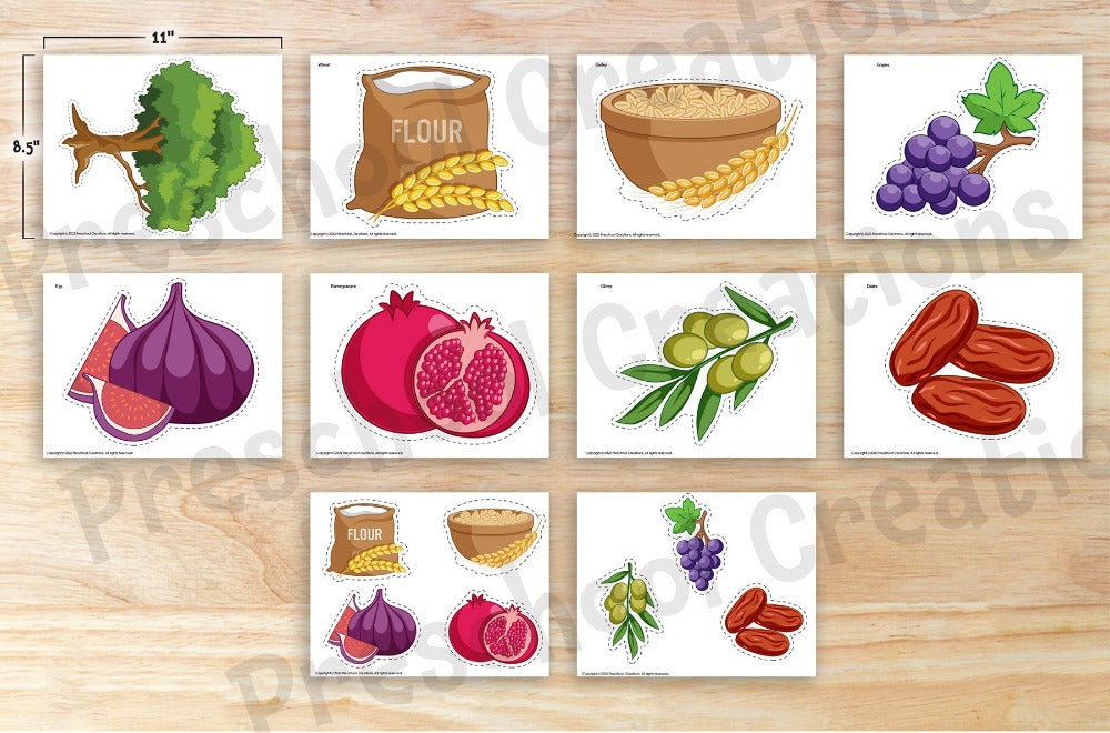 10 Full color pages of adorable Puppets and Props/Bulletin Board Décor for Tu B'shevat - the new year for the trees. You can use these items to decorate your bulletin board, use as teaching aids or create puppets with them. What's included? Tree Large and Small versions of the shivat haminim - 7 species wheat barely grapes figs pomegranates olives dates