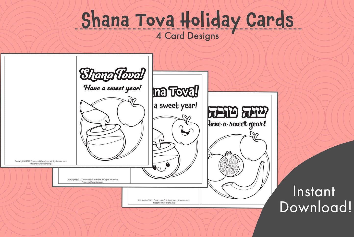 Adorable greeting cards and coloring pages to enhance your preschool classroom. Full curriculum to teach about High Holidays, Yomim Noraim, Rosh Hashanah, Jewish New Year, happy new year cards, shana tova cards, shanah tovah cards, free printable