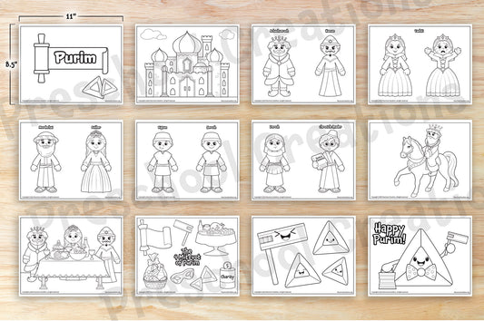 Create your own Purim puppets at school or at home with these adorable Purim characters. You can cut them out, decorate as you wish and attach a popsicle stick to tell the story of Purim.   What is included?  Achashveirosh Vashti Haman Mordechai Esther Bigsan and Seresh Mordechai on the royal horse the 4 mitzvot of Purim