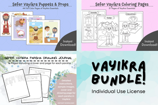 Vayikra puppets, coloring pages and parsha drawing journal