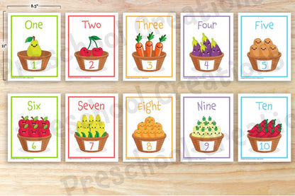 10 pages of full color posters depicting numbers 1-10 in English.   Help your children learn English numbers in a fun and engaging way with our Counting 1-10 posters in English!  With 10 full-color posters featuring numbers 1-10 in vivid English letters, accompanied by captivating illustrations, your children will learn counting quickly and easily.  What are you waiting for? Start your children on the path of learning numbers today