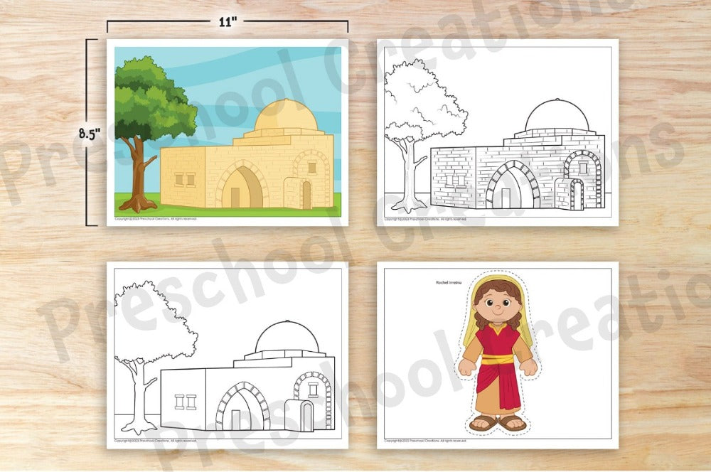 Kever Rochel Packet: Image, Coloring Page, Craft Template, Rochel Imeinu Puppet for yud alef cheshvan