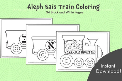 Save with our Aleph Beis bundle:  This includes our Alef Beis train in color (perfect for your classroom) and our Alef Beis train in black and white (great for student use to decorate and bring home to decorate their room).