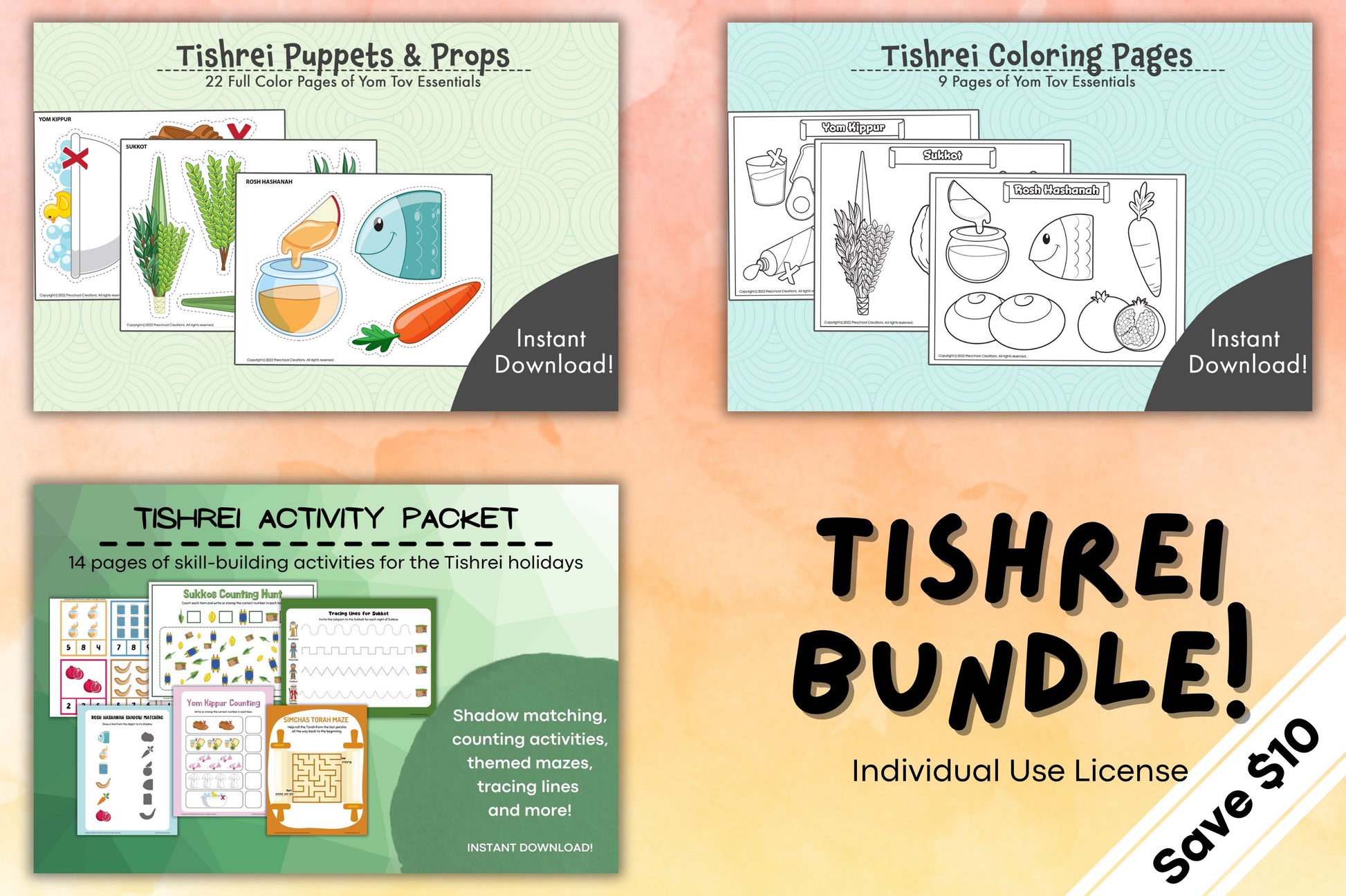 Tishrei bundle with puppets, coloring pages and activity sheets to bring the jewish holidays to life.