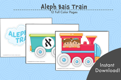 Save with our Aleph Beis bundle:  This includes our Alef Beis train in color (perfect for your classroom) and our Alef Beis train in black and white (great for student use to decorate and bring home to decorate their room).