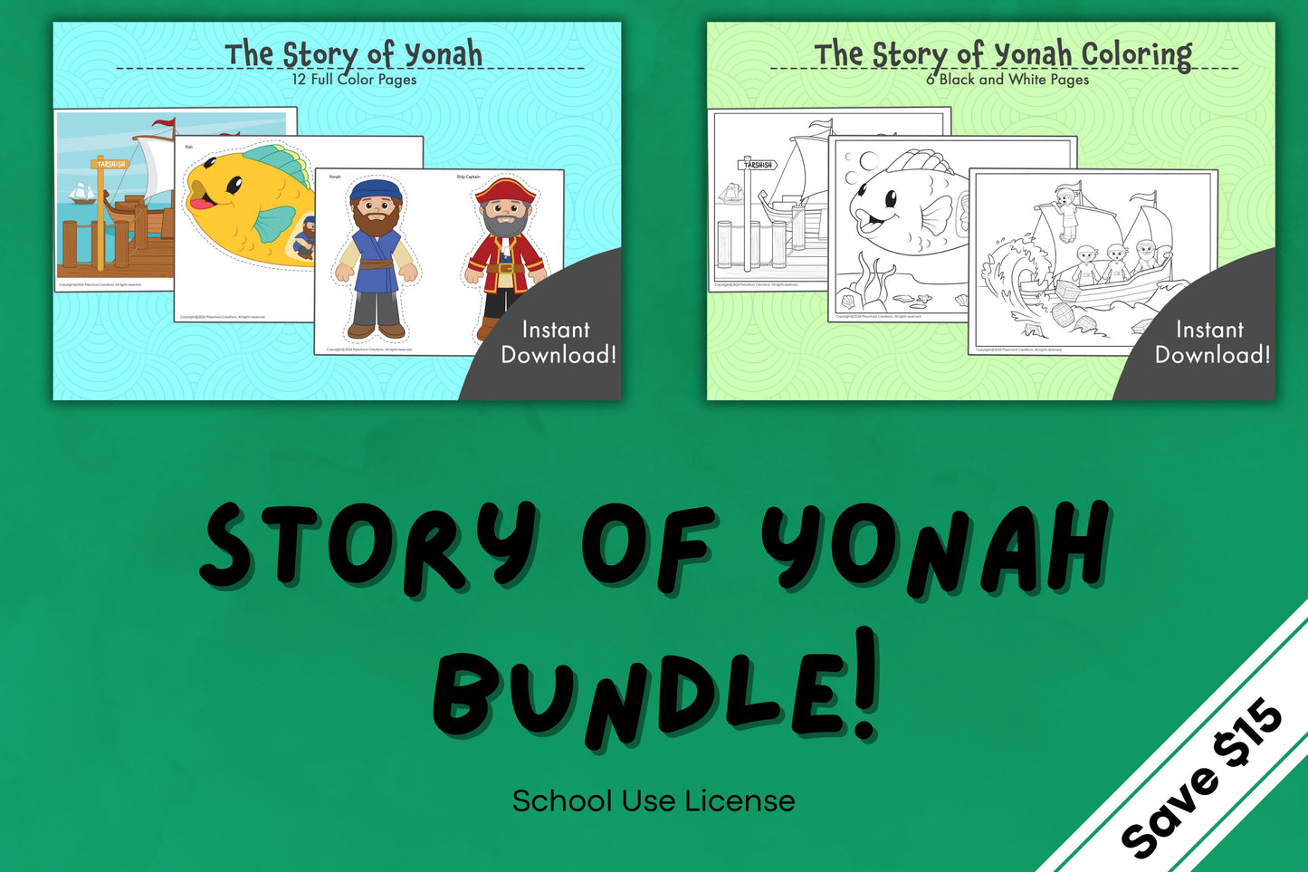 Story of Yonah puppets and coloring book with vibrant illustrations of the book of Jonah