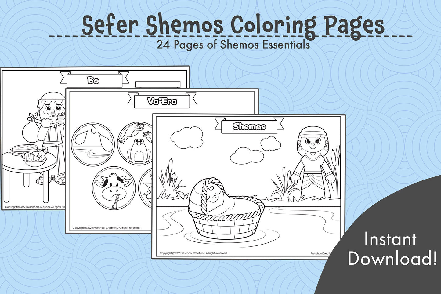 Adorable and whimsical coloring sheets for the book of sefer shemos. Including the slavery in Egypt, the 10 plagues, Moses Moshe and Aharon, splitting of the sea, giving of the Torah and 10 commandments, and the mishkan!. Enhance your preschool classroom with these beautiful coloring pages for the book of sefer shemot!