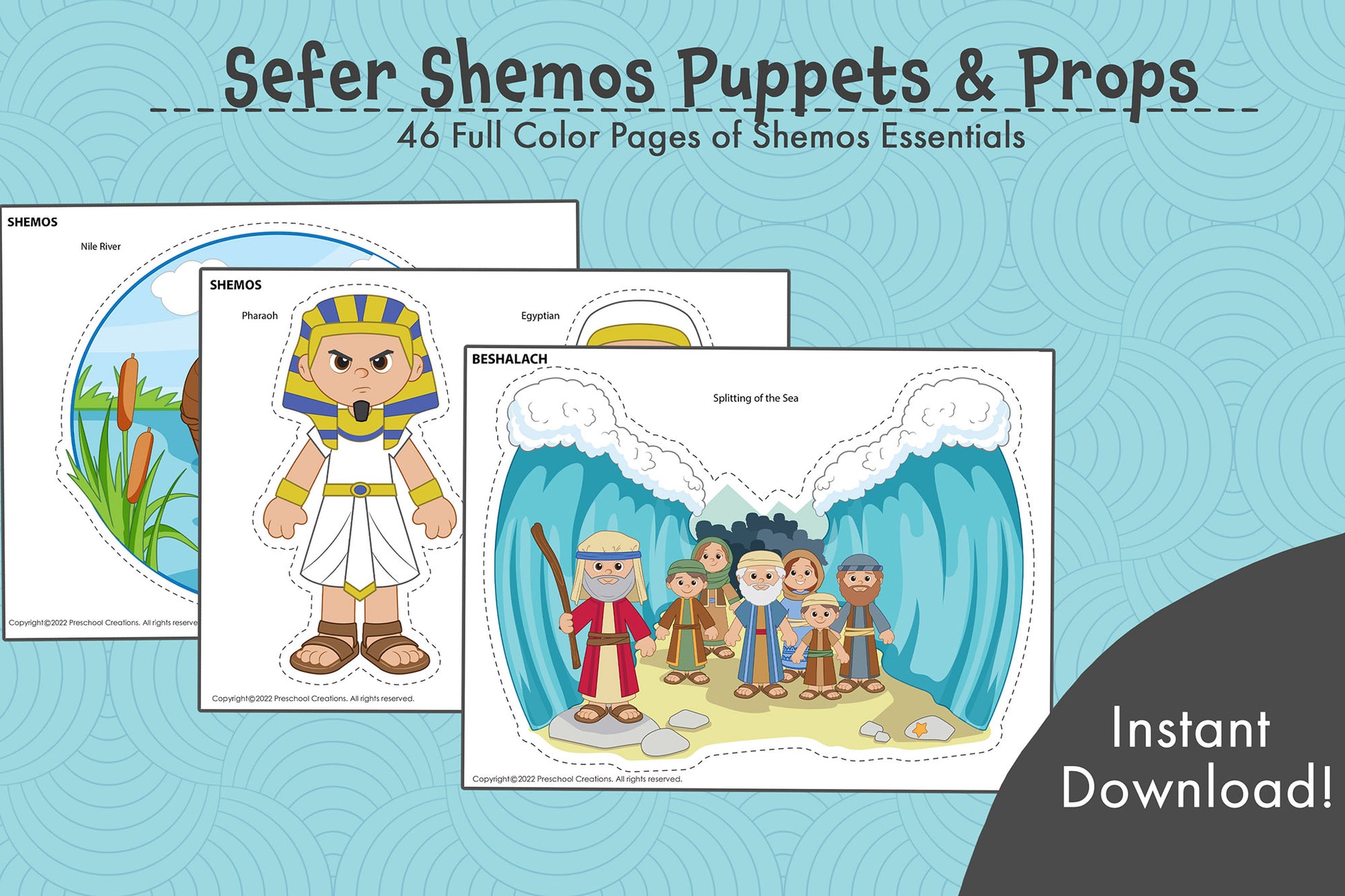 46 full color pages of adorable puppets and props for each Parsha in Sefer shemos. Pharaoh enslaving the Jewish people in Egypt, the 10 plagues, the mishkan - tabernacle and story of Passover. You'll bring the Parshah to life and increase student engagement in your preschool classroom with these whimsical resources.