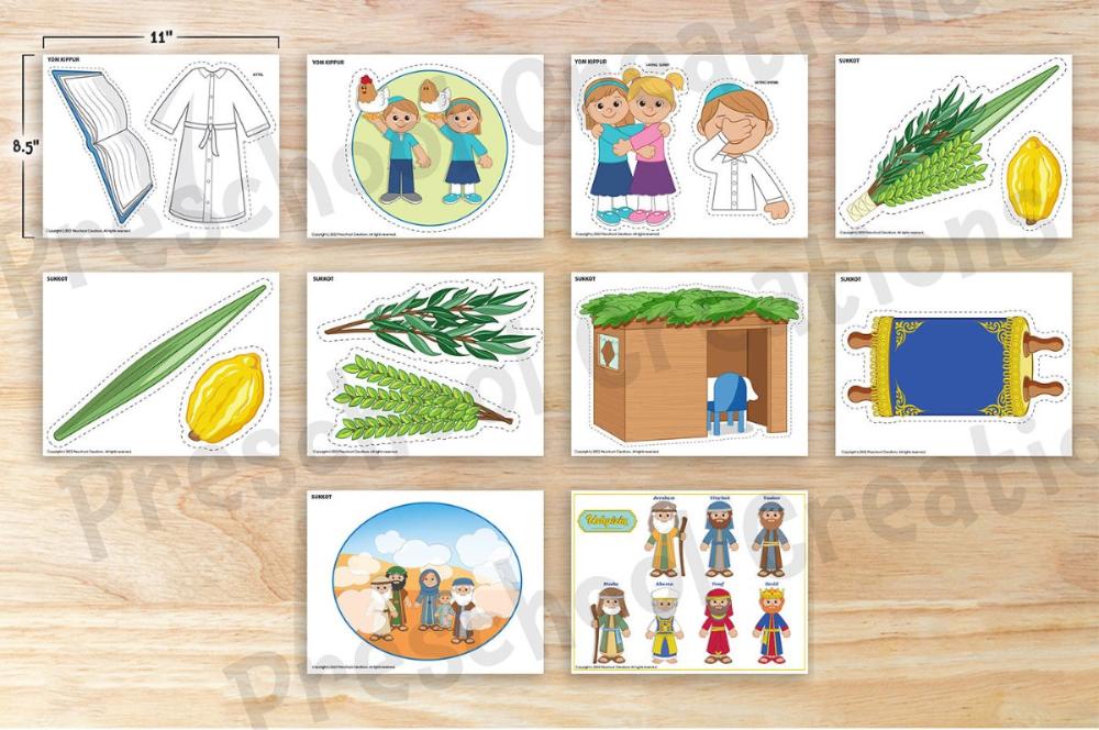 Adorable puppets to enhance your preschool classroom. Full curriculum to teach about High Holidays, Yomim Noraim, Rosh Hashanah, Jewish New Year, Yom Kippur, Sukkot, Sukkos, Simchat Torah, Simchas Torah